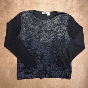 Vintage 90s Hartfield Design Floral Glitter Two Tone Long Sleeve Shirt Grunge